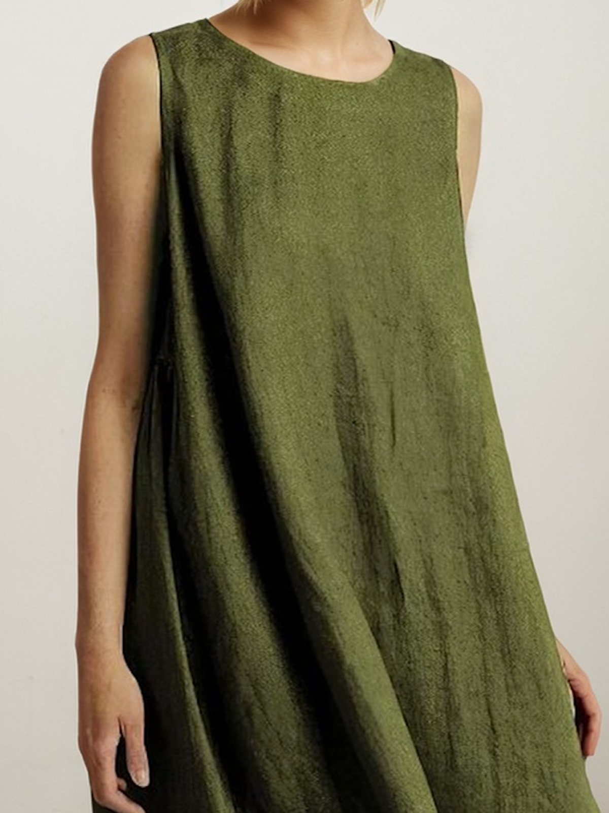 Linen Crew Neck Plain Sleeveless Mini Dress Linen Crew Neck Plain Sleeveless Mini Dress