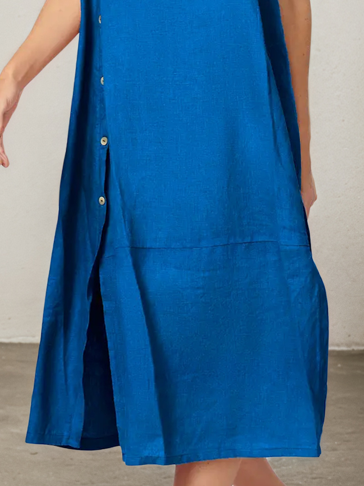 Linen Crew Neck Plain Half Sleeve Dress Mini Linen Crew Neck Plain Half Sleeve Dress Mini
