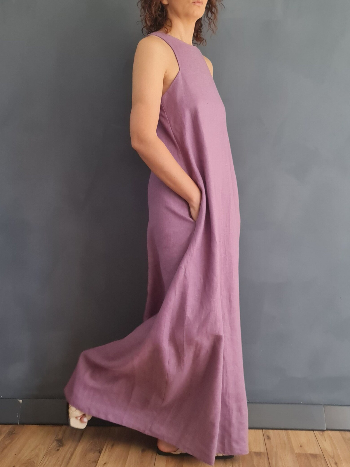 Cotton And Linen Crew Neck Plain Sleeveless Maxi Dress Cotton And Linen Crew Neck Plain Sleeveless Maxi Dress