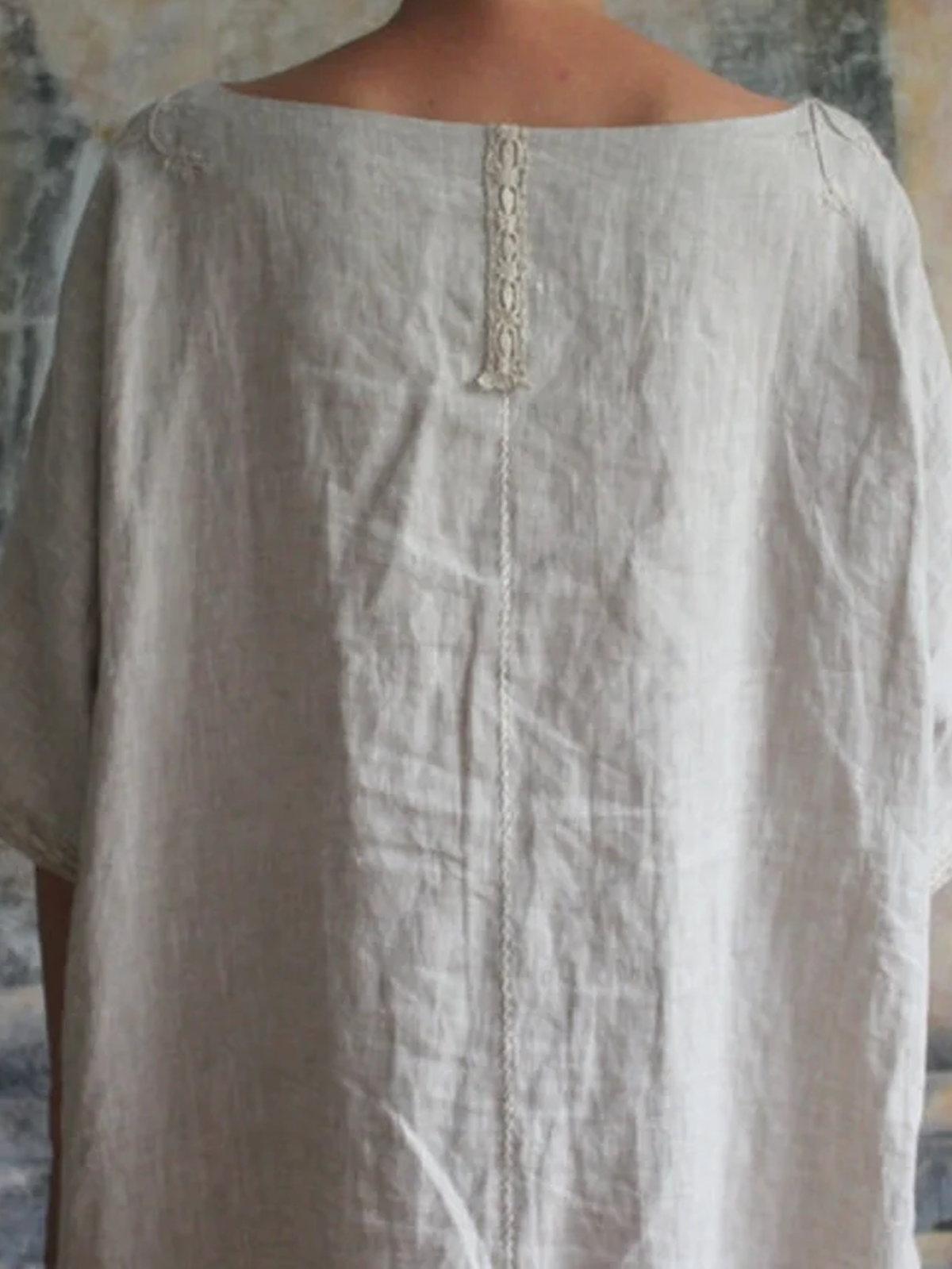 Cotton And Linen Crew Neck Plain Short Sleeve Maxi Dress