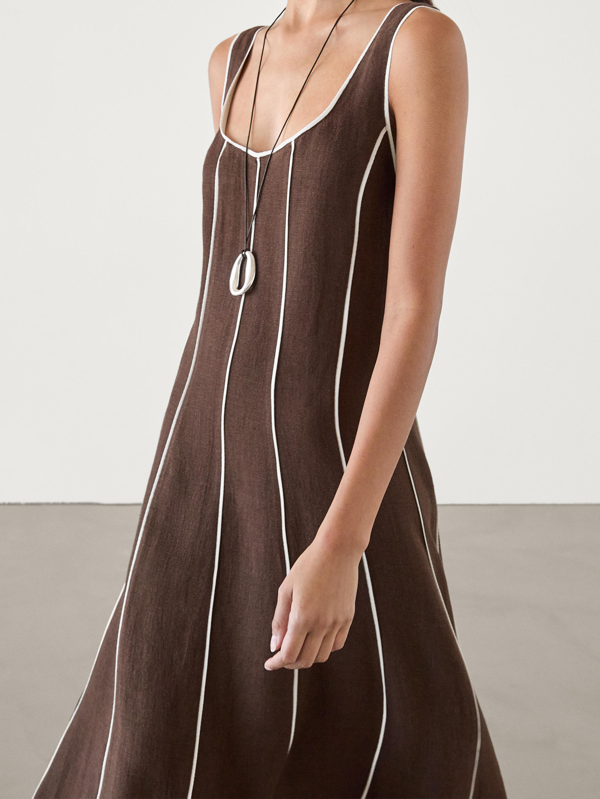 Cotton And Linen Crew Neck Striped Sleeveless Maxi Dress Cotton And Linen Crew Neck Striped Sleeveless Maxi Dress