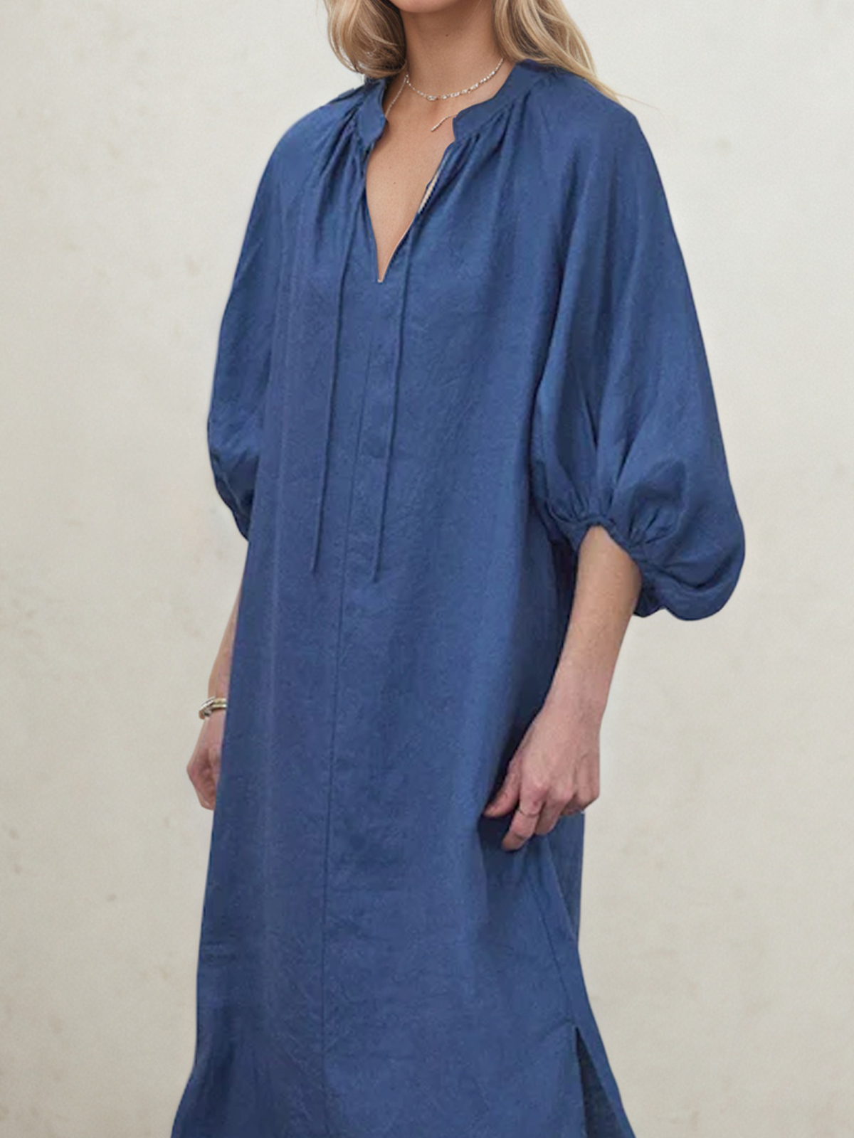 Linen Stand Collar Plain Short Sleeve Maxi Dress Linen Stand Collar Plain Short Sleeve Maxi Dress