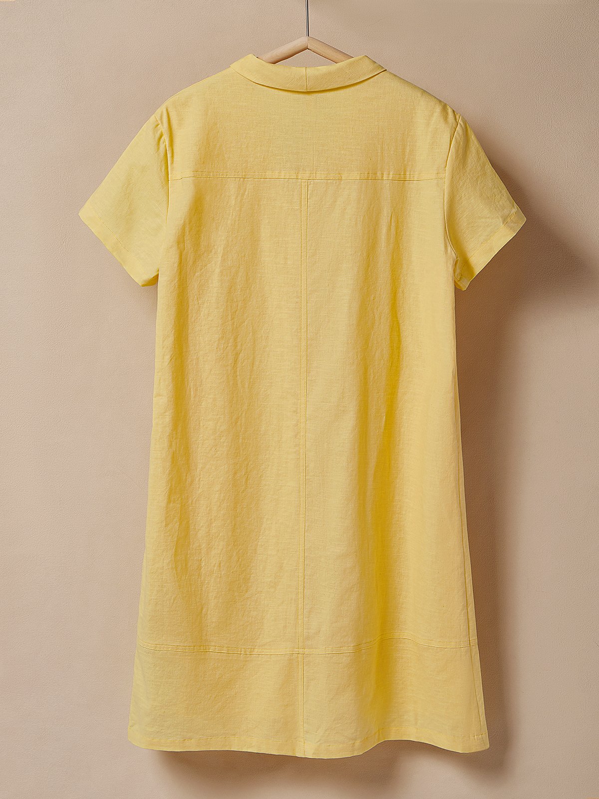 Linen Shawl Collar Plain Short Sleeve Mini Dress Linen Shawl Collar Plain Short Sleeve Mini Dress