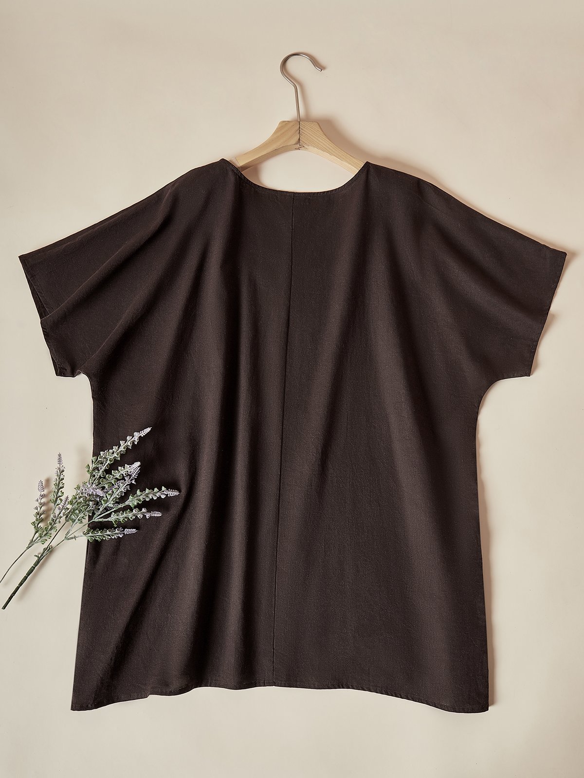 Cotton And Linen Crew Neck Plain Short Sleeve Blouse Cotton And Linen Crew Neck Plain Short Sleeve Blouse