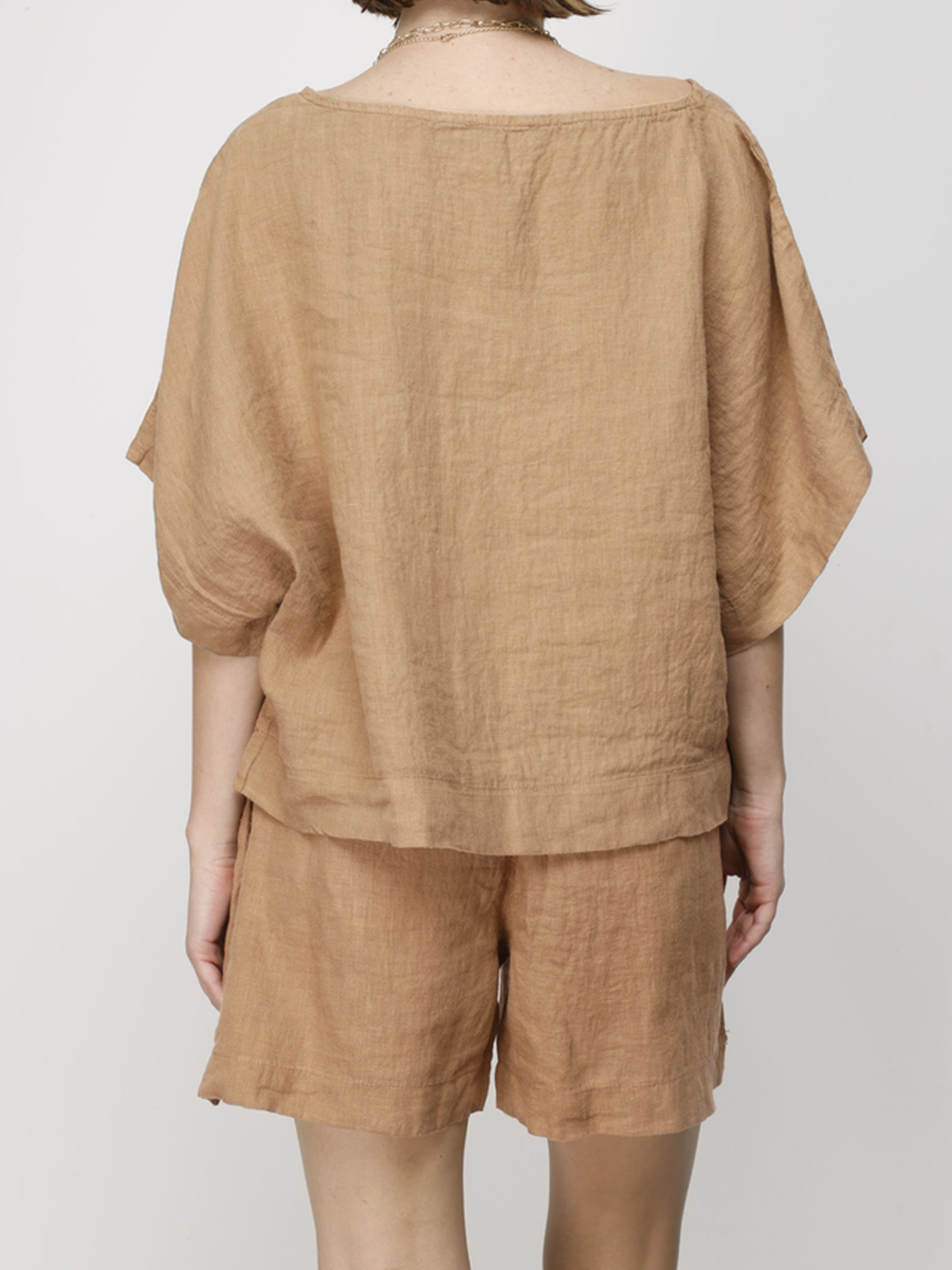 Cotton And Linen Crew Neck Plain Half Sleeve Top With Pants Two-piece Set Cotton And Linen Crew Neck Plain Half Sleeve Top With Pants Two-piece Set