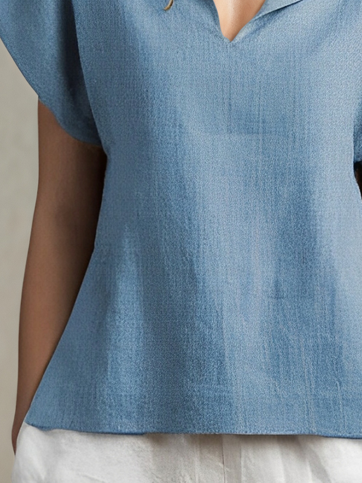 Linen Shawl Collar Plain Short Sleeve Blouse Linen Shawl Collar Plain Short Sleeve Blouse