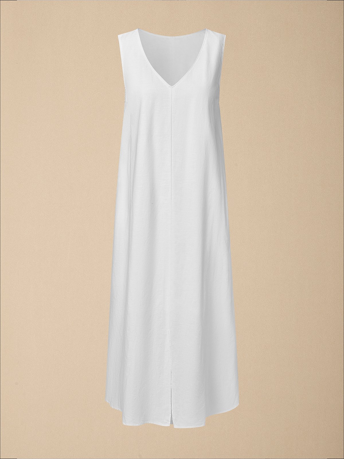 Cotton And Linen V Neck Plain Sleeveless Maxi Dress Cotton And Linen V Neck Plain Sleeveless Maxi Dress