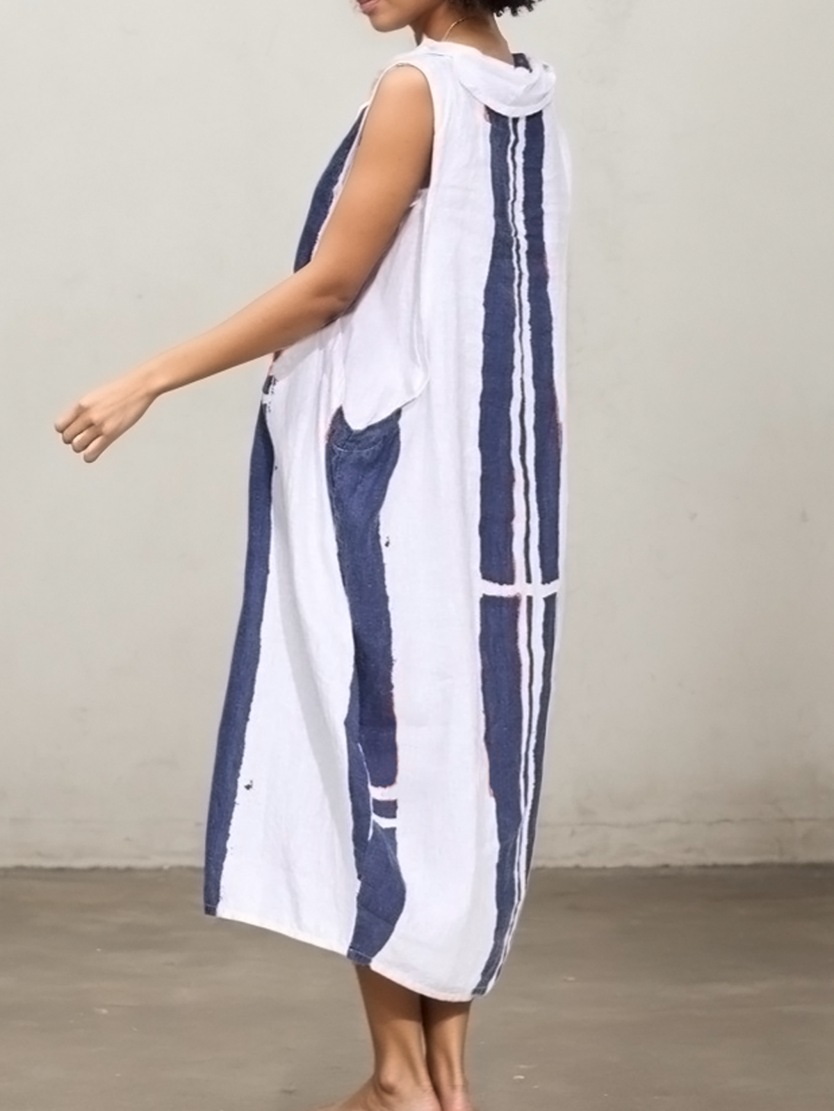 Cotton And Linen Striped Sleeveless Maxi Dress Cotton And Linen Striped Sleeveless Maxi Dress
