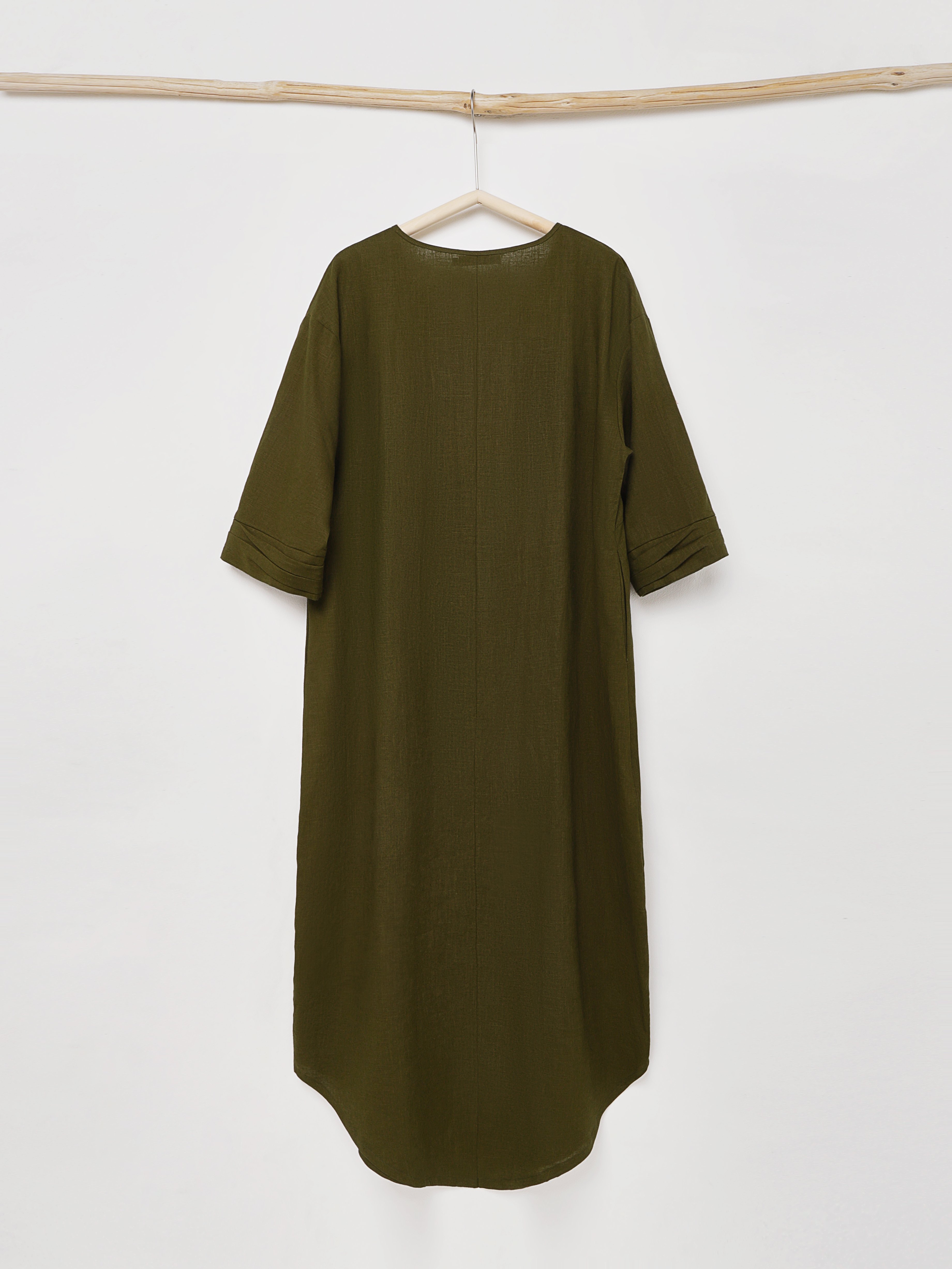 Linen-Cotton Crew Neck Plain Long Sleeve Maxi Dress Linen-Cotton Crew Neck Plain Long Sleeve Maxi Dress