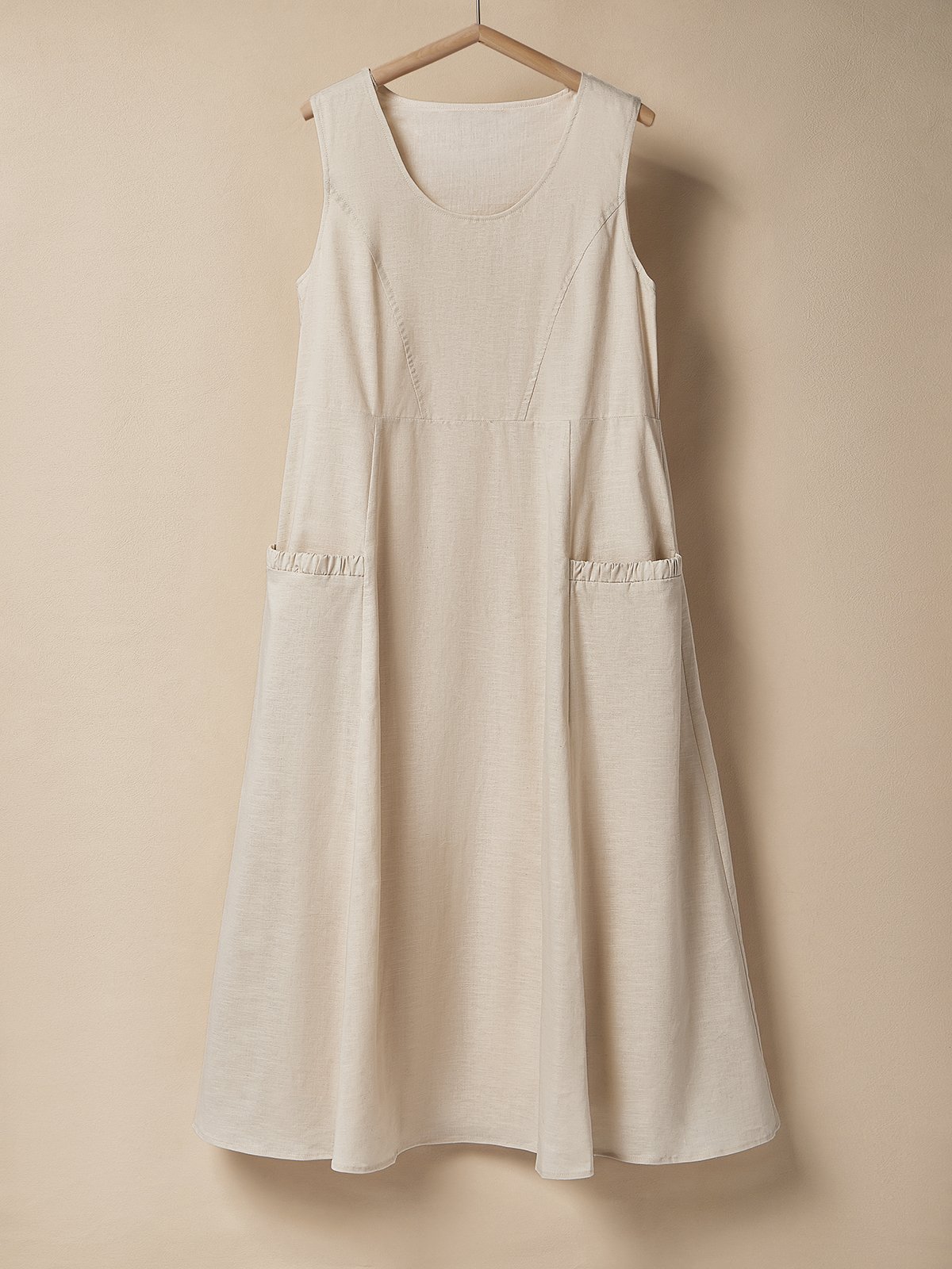 Cotton And Linen Crew Neck Plain Sleeveless Maxi Dress Cotton And Linen Crew Neck Plain Sleeveless Maxi Dress