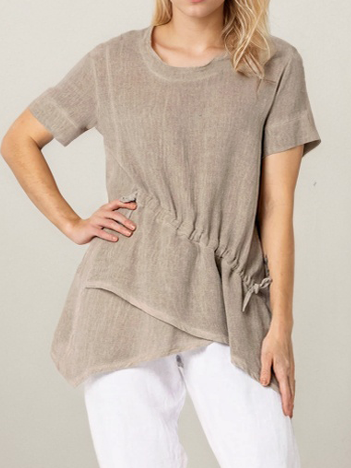 Linen Crew Neck Plain Short Sleeve Blouse Linen Crew Neck Plain Short Sleeve Blouse
