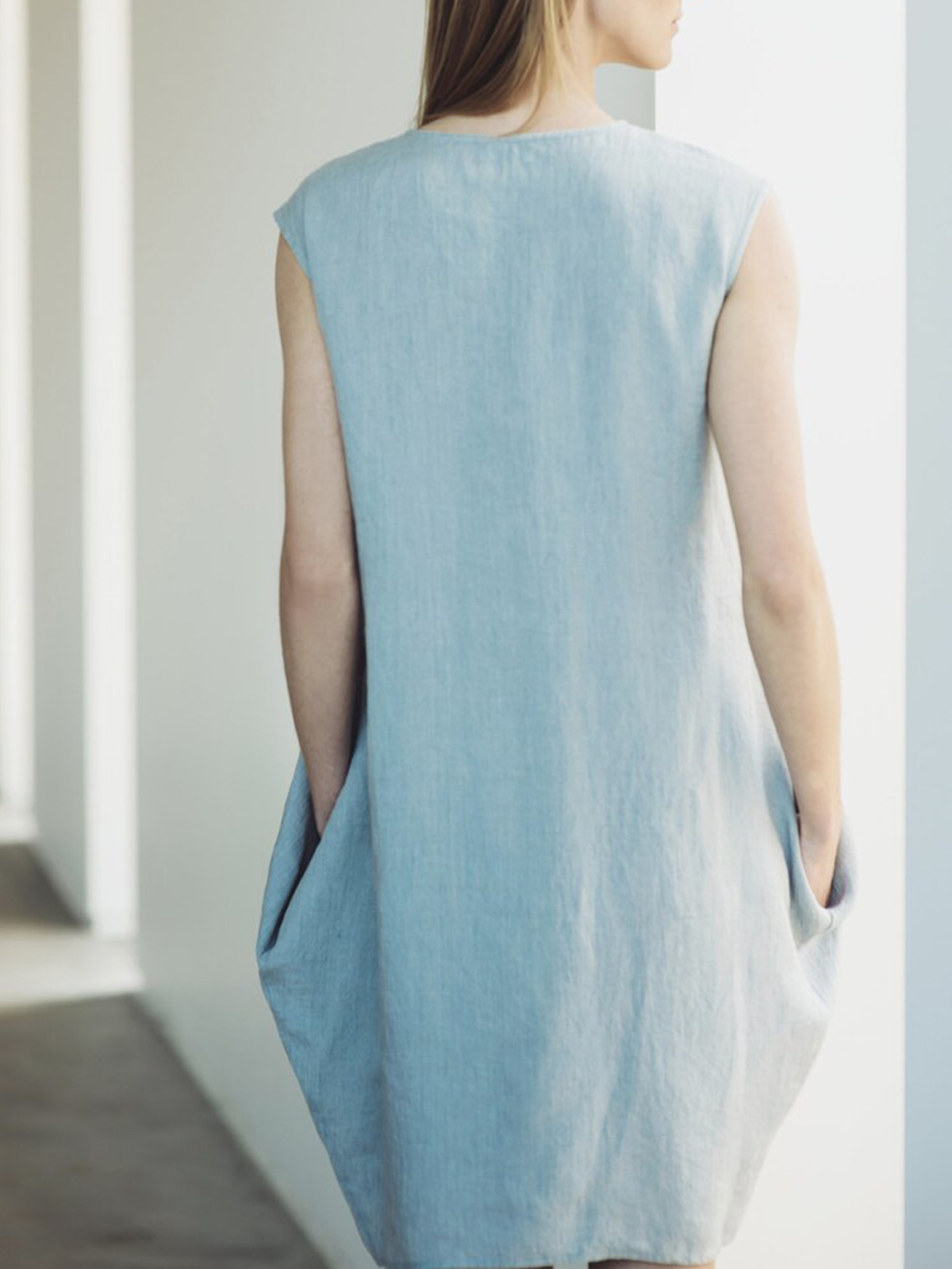 Cotton And Linen Crew Neck Plain Sleeveless Mini Dress Cotton And Linen Crew Neck Plain Sleeveless Mini Dress