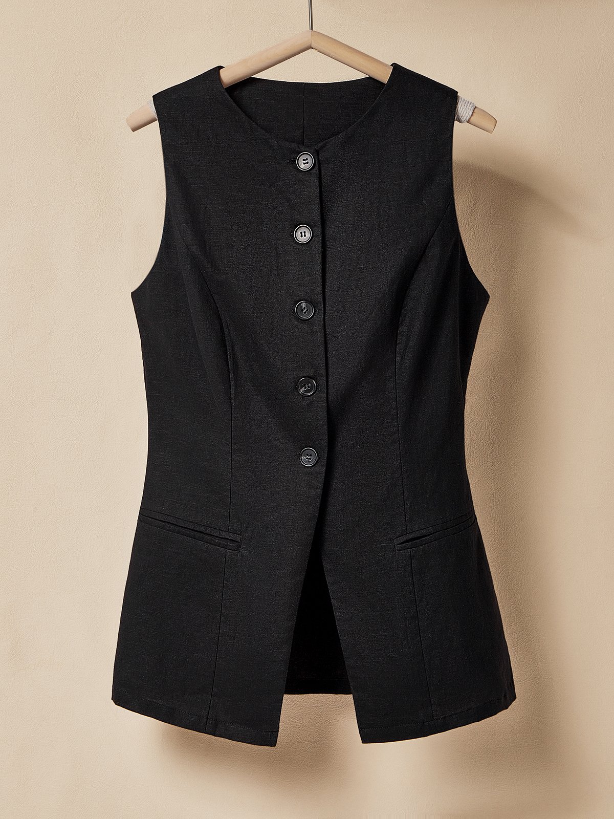 Cotton And Linen Crew Neck Button Design Sleeveless Tank Top Cotton And Linen Crew Neck Button Design Sleeveless Tank Top