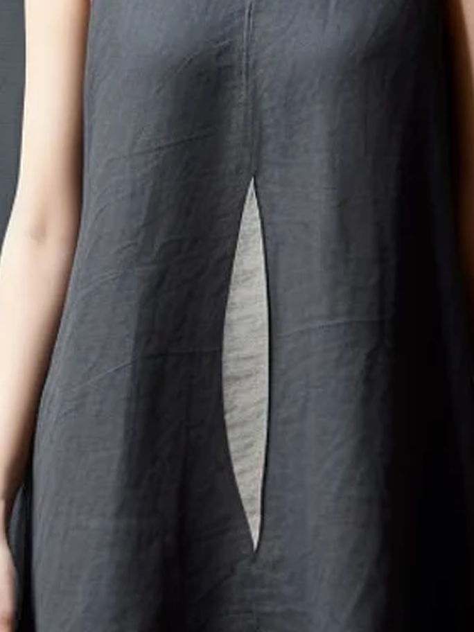 Cotton And Linen Crew Neck Plain Sleeveless Mini Dress Cotton And Linen Crew Neck Plain Sleeveless Mini Dress