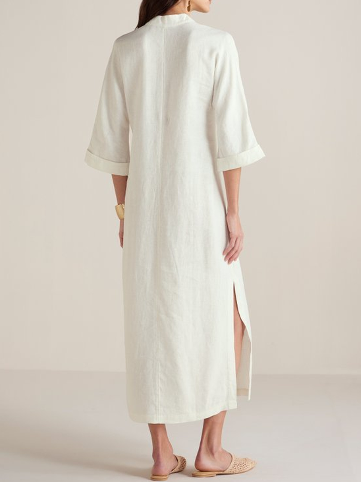 Cotton And Linen V Neck Slit Long Sleeve Maxi Dress Cotton And Linen V Neck Slit Long Sleeve Maxi Dress