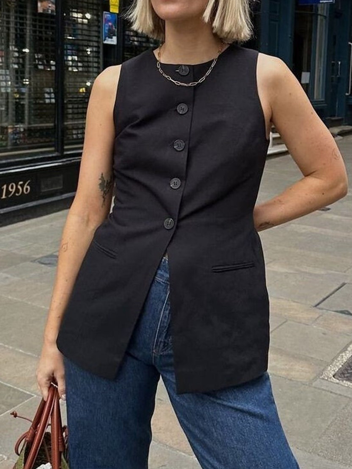 Cotton And Linen Crew Neck Button Design Sleeveless Tank Top Cotton And Linen Crew Neck Button Design Sleeveless Tank Top