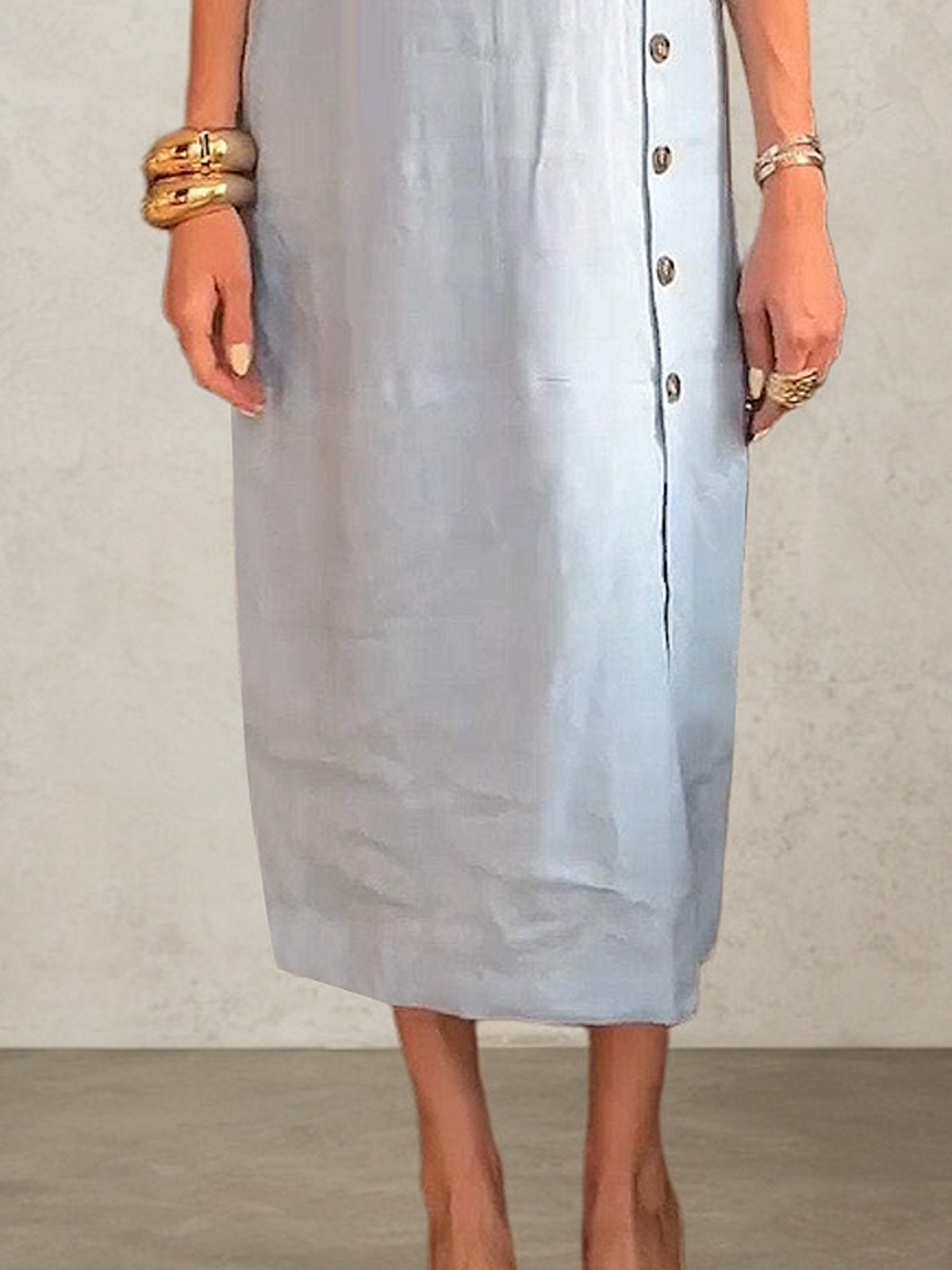Linen Crew Neck Plain Short Sleeve Midi Dress Linen Crew Neck Plain Short Sleeve Midi Dress
