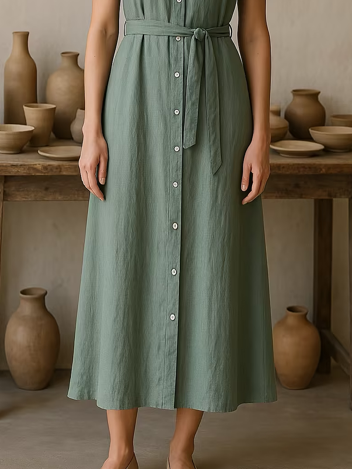 Linen Shirt Collar Plain Short Sleeve Maxi Dress Linen Shirt Collar Plain Short Sleeve Maxi Dress