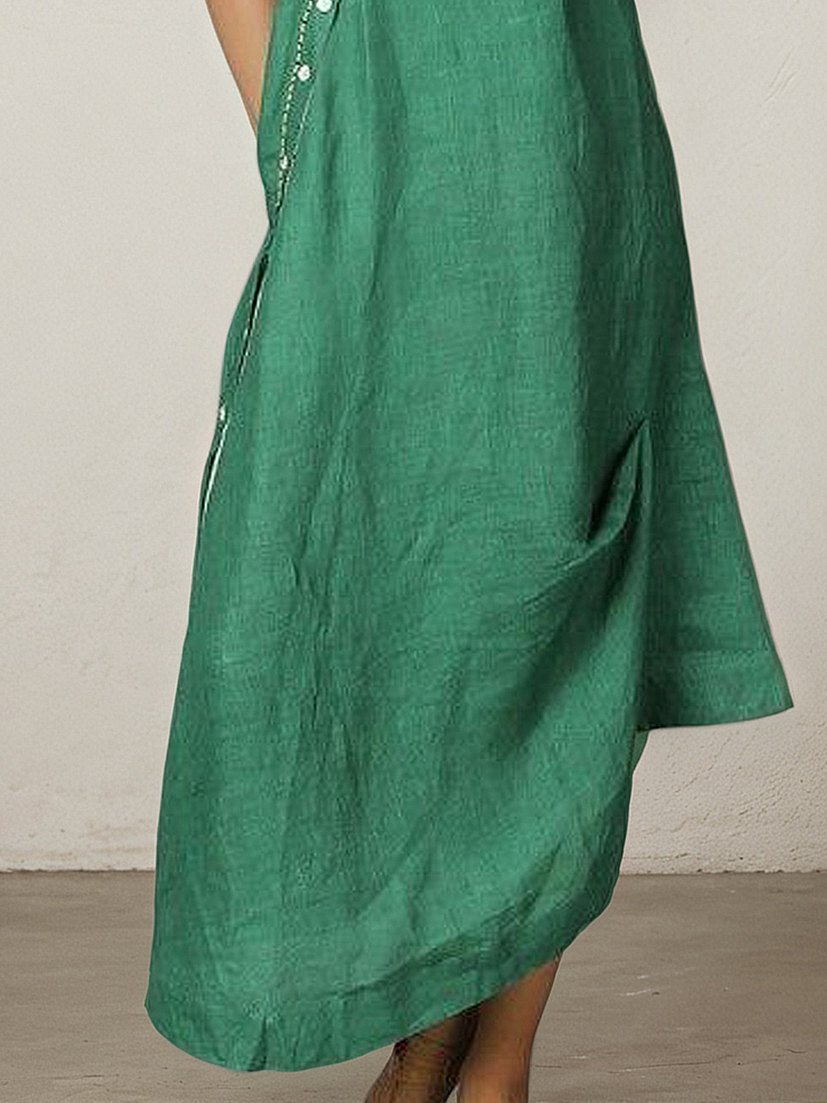 Linen Stand Collar Plain Half Sleeve Maxi Dress Linen Stand Collar Plain Half Sleeve Maxi Dress