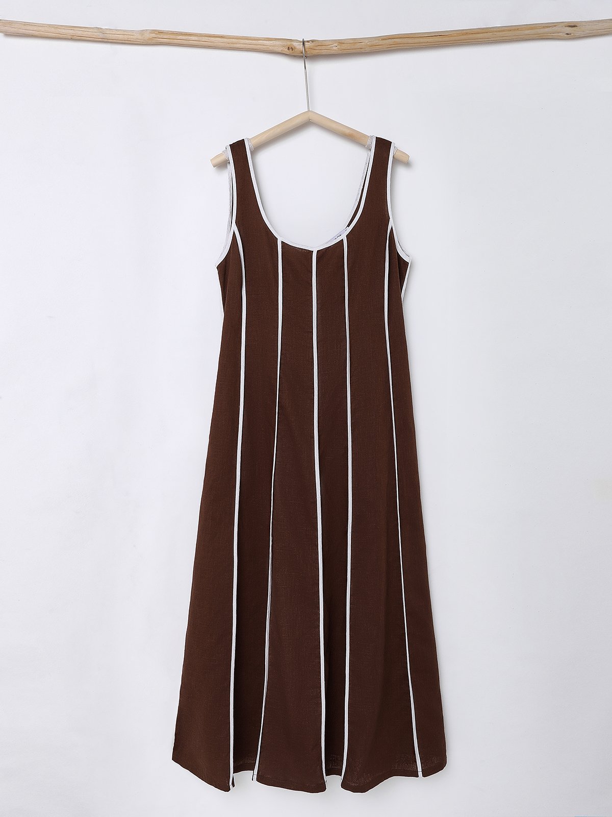Cotton And Linen Crew Neck Striped Sleeveless Maxi Dress Cotton And Linen Crew Neck Striped Sleeveless Maxi Dress