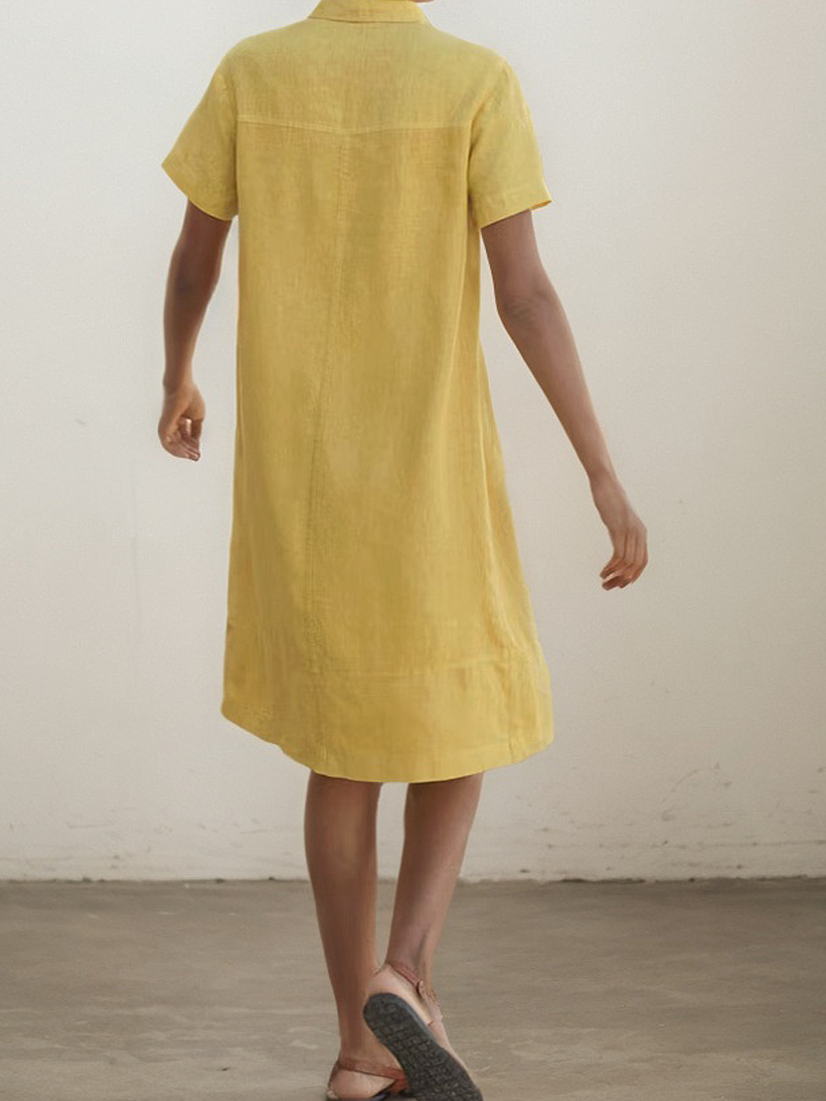 Linen Shawl Collar Plain Short Sleeve Mini Dress Linen Shawl Collar Plain Short Sleeve Mini Dress