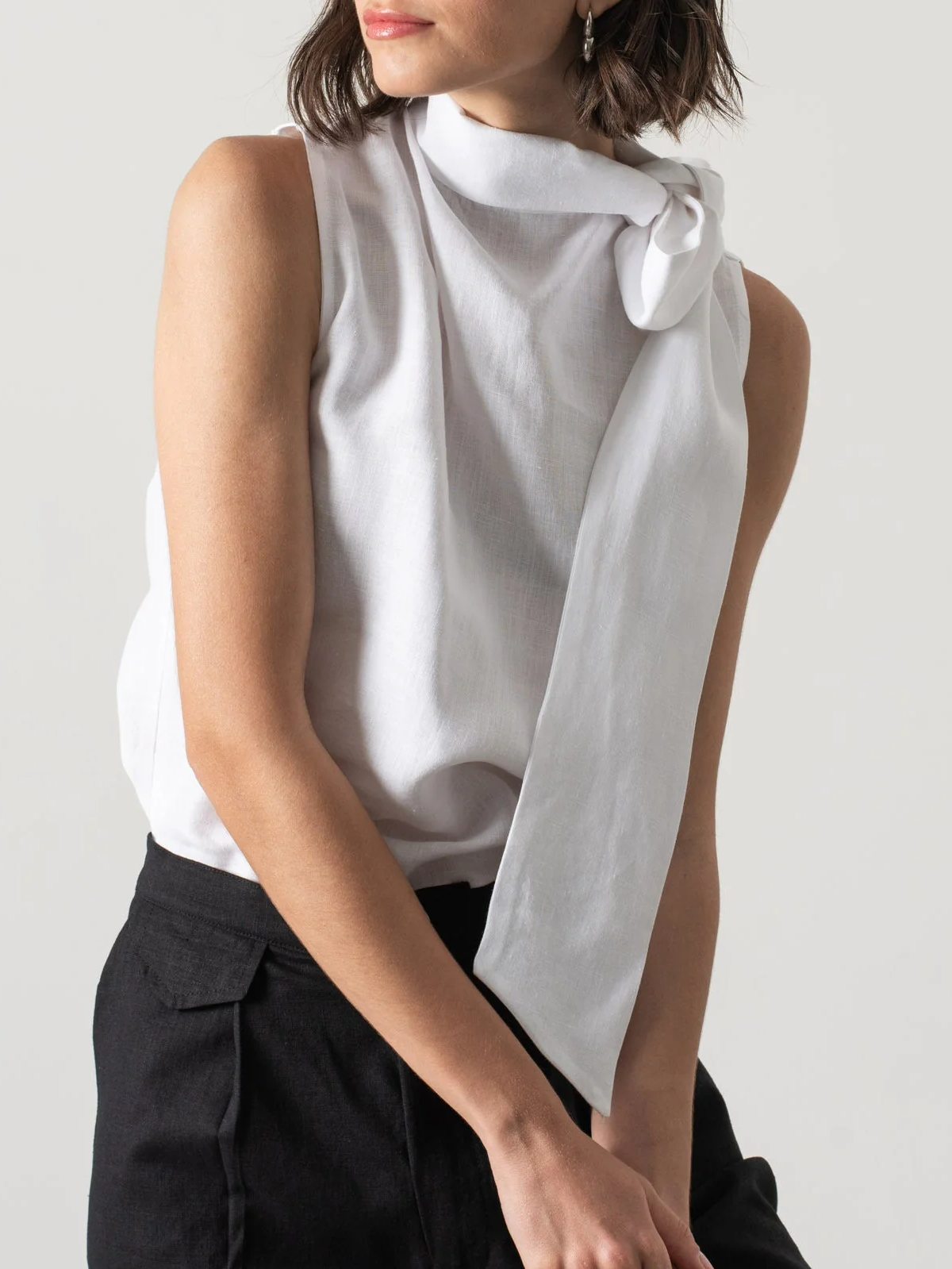 Linen Crew Neck Plain Knot Design Sleeveless Tank Top Linen Crew Neck Plain Knot Design Sleeveless Tank Top