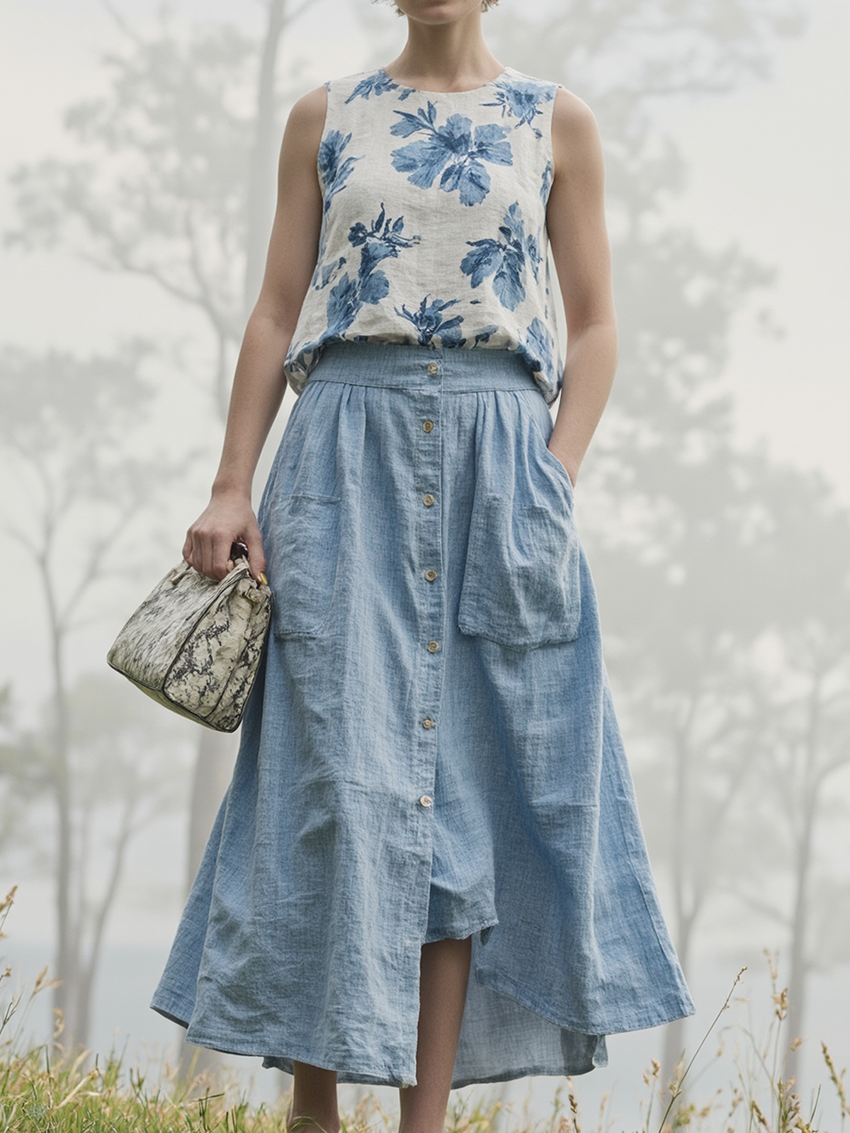 Linen Crew Neck Floral Sleeveless Tank Top Linen Crew Neck Floral Sleeveless Tank Top