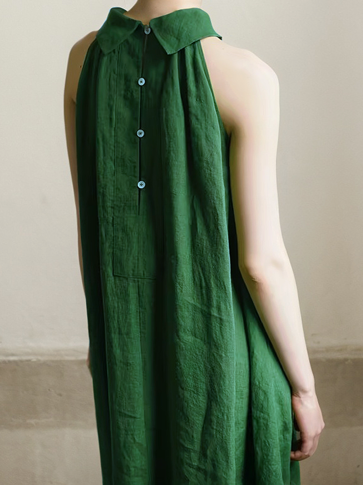 Linen Halter Plain Sleeveless Maxi Dress Linen Halter Plain Sleeveless Maxi Dress