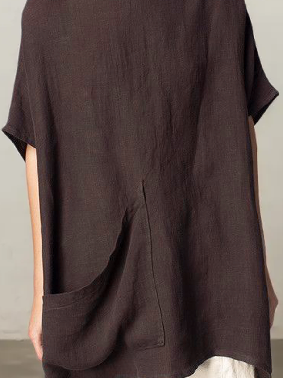 Cotton And Linen Crew Neck Plain Short Sleeve Blouse Cotton And Linen Crew Neck Plain Short Sleeve Blouse