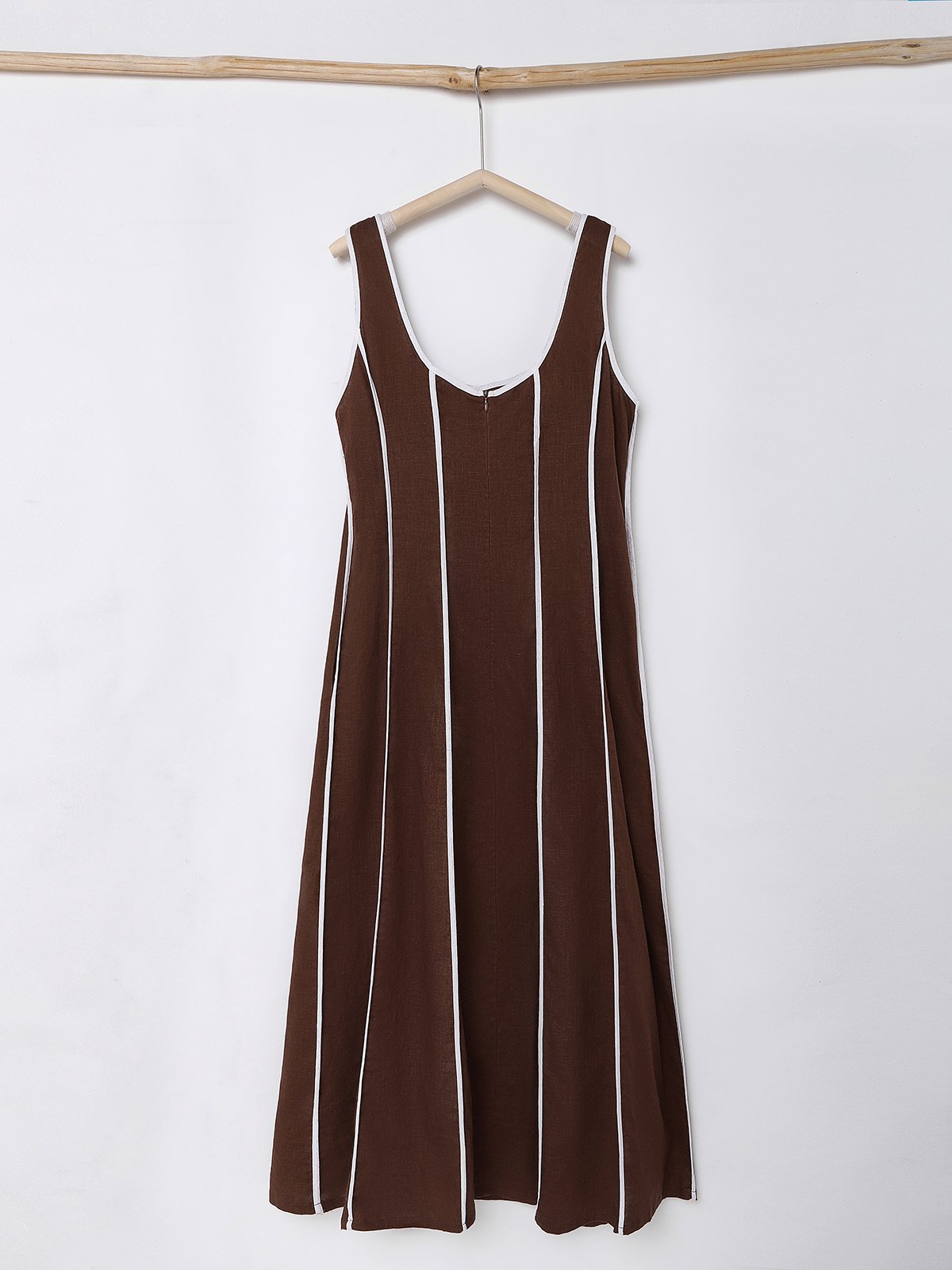 Cotton And Linen Crew Neck Striped Sleeveless Maxi Dress Cotton And Linen Crew Neck Striped Sleeveless Maxi Dress