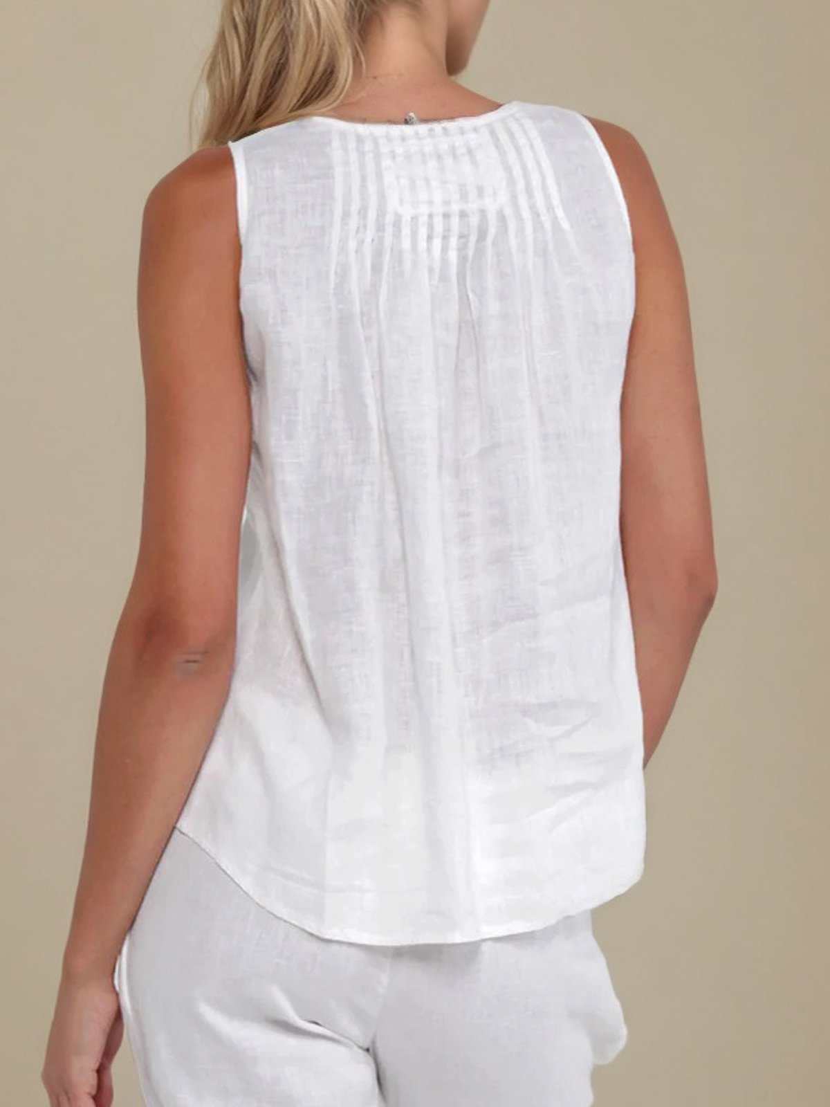 Linen Crew Neck Plain Sleeveless Tank Top Linen Crew Neck Plain Sleeveless Tank Top