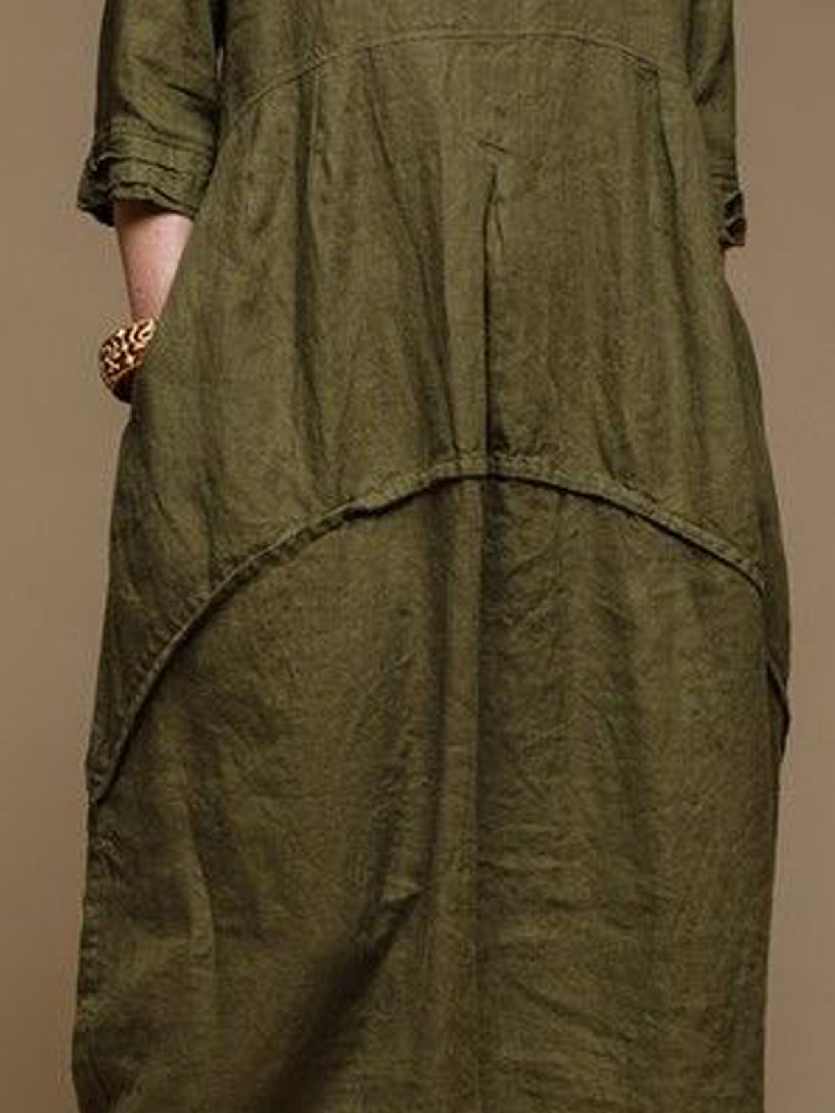 Linen-Cotton Crew Neck Plain Long Sleeve Maxi Dress Linen-Cotton Crew Neck Plain Long Sleeve Maxi Dress