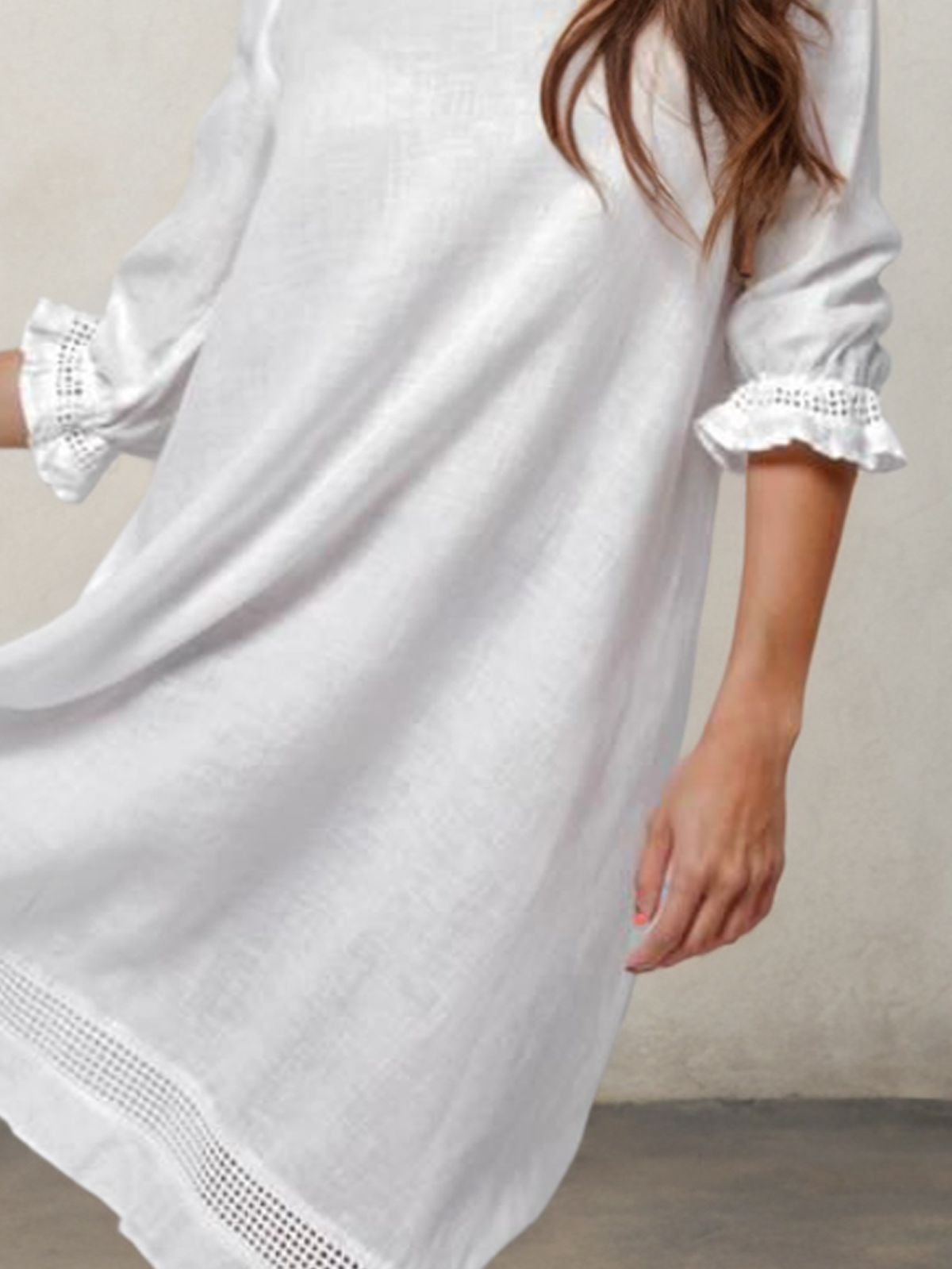 Cotton And Linen Crew Neck Plain Half Sleeve Mini Dress Cotton And Linen Crew Neck Plain Half Sleeve Mini Dress