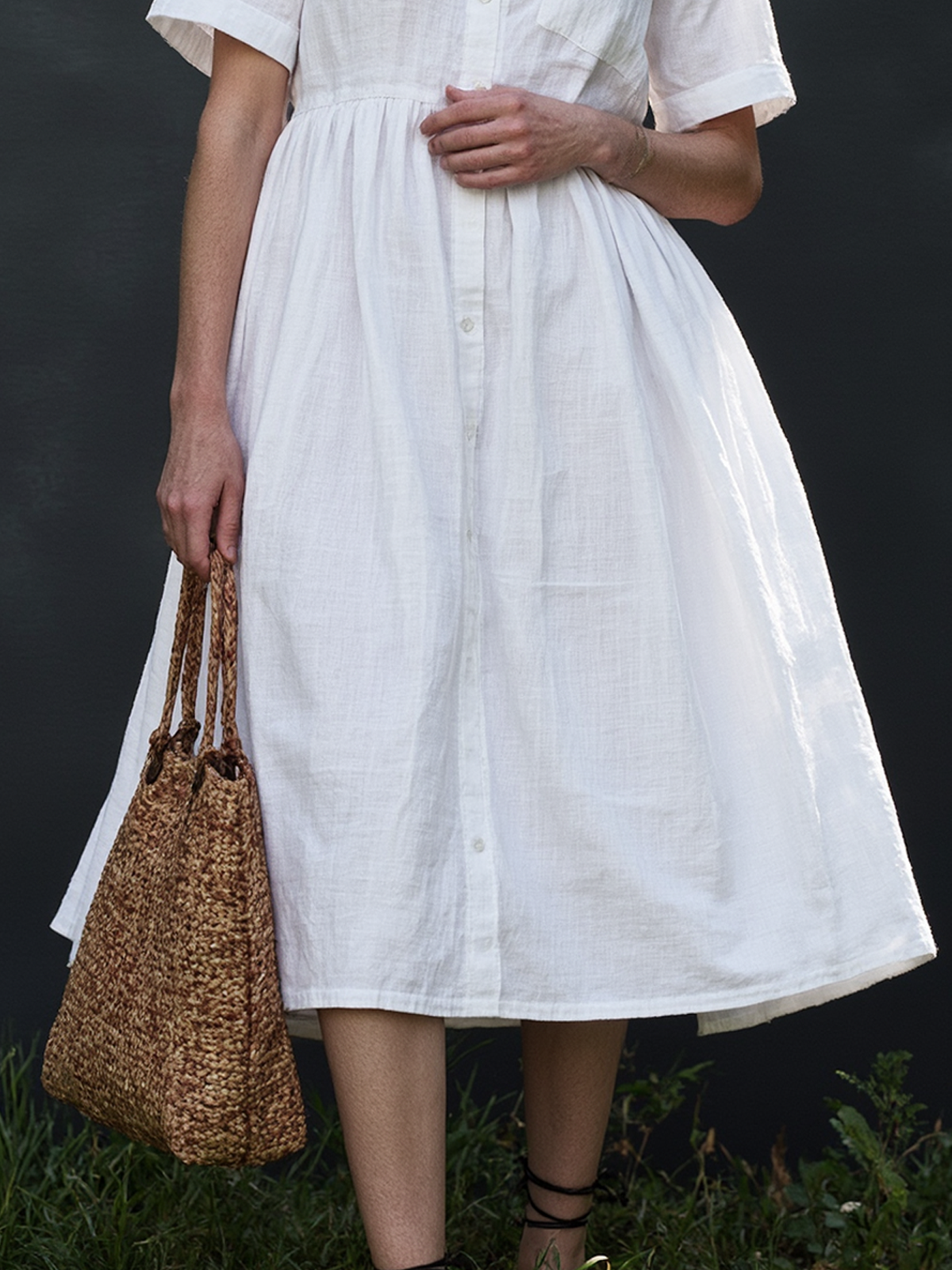 Linen Shirt Collar Plain Short Sleeve Midi Dress Linen Shirt Collar Plain Short Sleeve Midi Dress